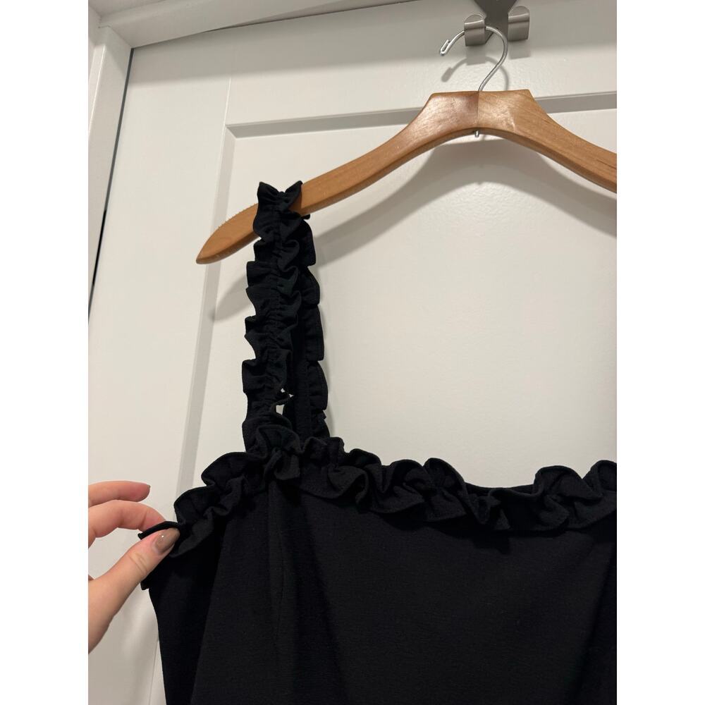 CHELSEA28 Black Ruffle Trim Square Neck Pocket Crepe Pant Jumpsuit 14 Nordstrom - Picture 6 of 9